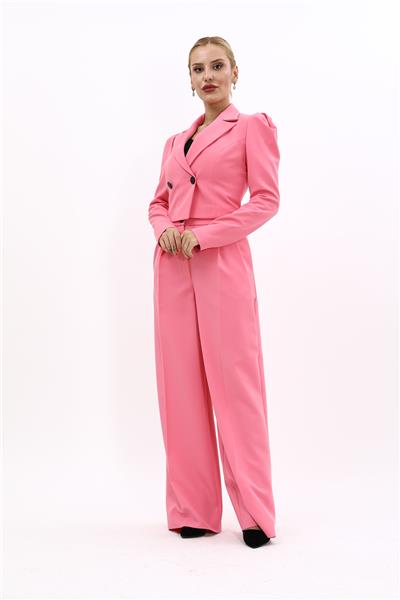 Gömlek Yaka Kısa Ceket & Erkek Yaka Drape Kollu Kısa Ceket-Pembe