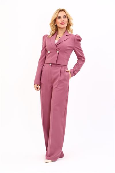 Gömlek Yaka Kısa Ceket & Erkek Yaka Drape Kollu Kısa Ceket-Rose
