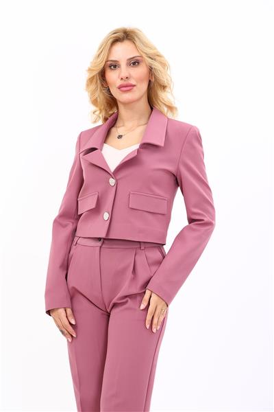 Gömlek Yaka Kısa Ceket-Rose