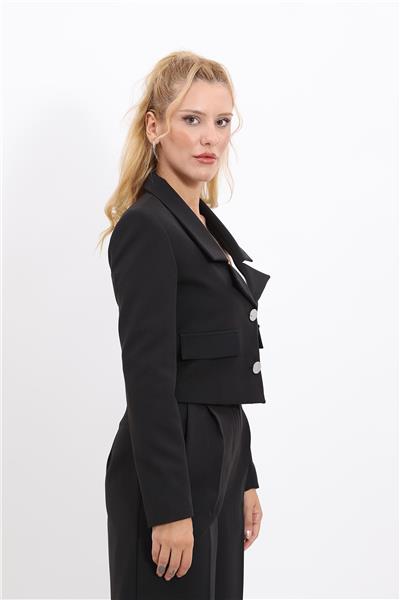 Gömlek Yaka Kısa Ceket-Siyah