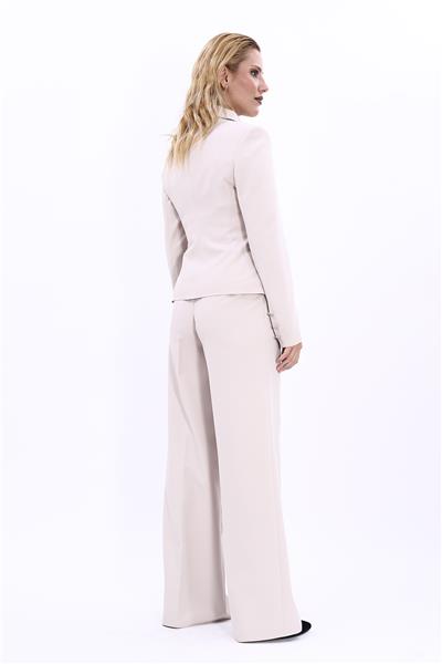 Gömlek Yaka Klasik Ceket &  Korsaj Kemer Palazzo Pantolon-Bej