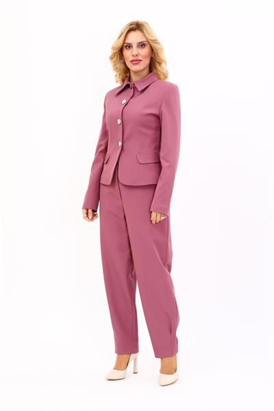 Gömlek Yaka Klasik Ceket &  Paçası Pileli Pantolon-Rose