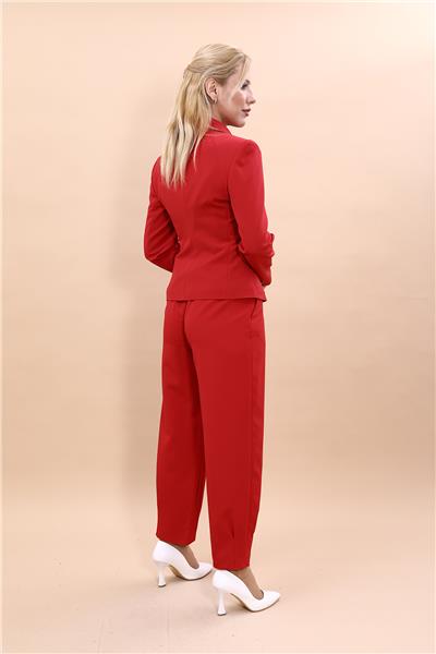 Gömlek Yaka Klasik Ceket &  Paçası Pileli Pantolon-Kırmızı