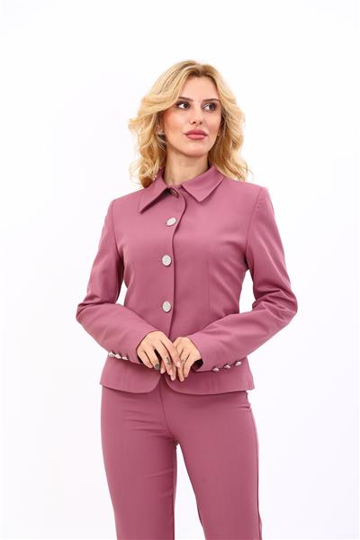 Gömlek Yaka Klasik Ceket-Rose