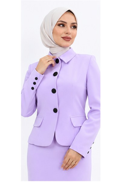 Gömlek Yaka Klasik Ceket & Uzun Düz Dar Etek-Menekşe - 1054553