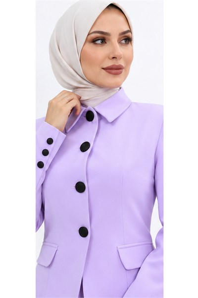 Gömlek Yaka Klasik Ceket & Uzun Düz Dar Etek-Menekşe - 1054553
