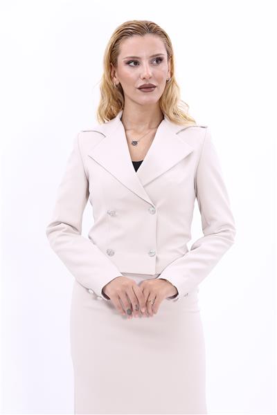 Gömlek Yaka Kuruvaze Kısa Ceket-Bej