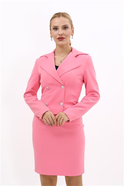 Gömlek Yaka Kuruvaze Kısa Ceket-Pembe