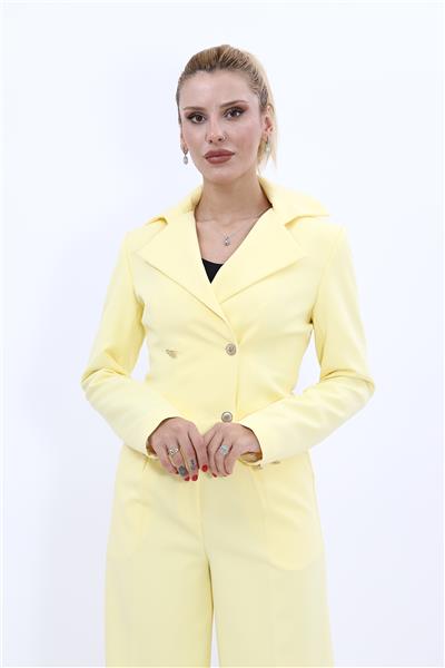 Gömlek Yaka Kuruvaze Kısa Ceket-Sarı
