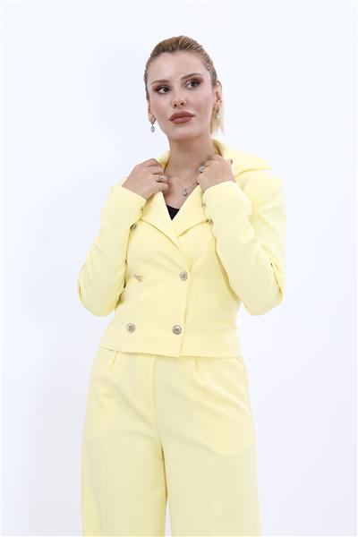 Gömlek Yaka Kuruvaze Kısa Ceket-Sarı