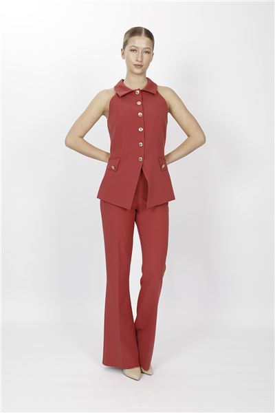 GÖMLEK YAKA MODELLİ YELEK TAKIM 1535506-Kiremit