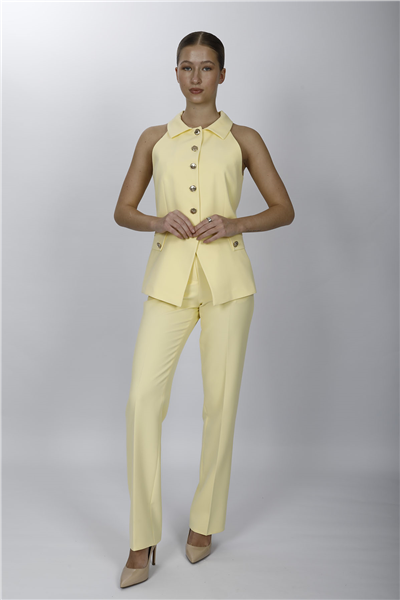 GÖMLEK YAKA MODELLİ YELEK TAKIM 1535505-Sarı