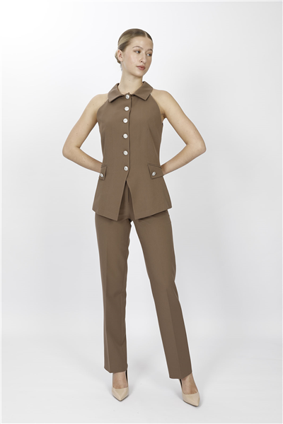 GÖMLEK YAKA MODELLİ YELEK TAKIM 1535505-Kahve