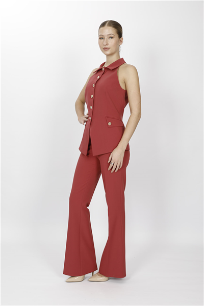 GÖMLEK YAKA MODELLİ YELEK TAKIM 1535506-Kiremit