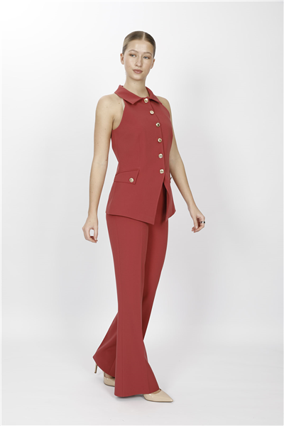 GÖMLEK YAKA MODELLİ YELEK TAKIM 1535506-Kiremit