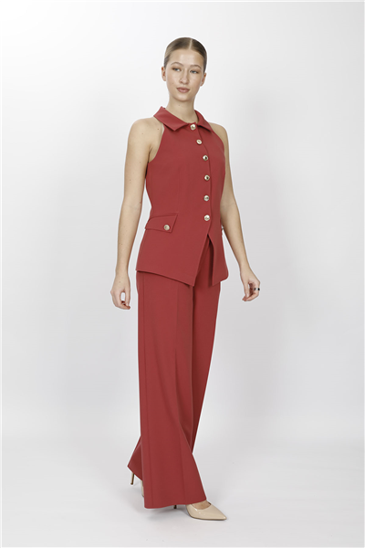 GÖMLEK YAKA MODELLİ YELEK TAKIM 1535522-Kiremit