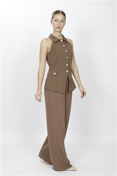 GÖMLEK YAKA MODELLİ YELEK TAKIM 1535522-Kahve