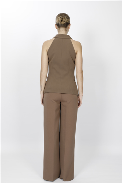 GÖMLEK YAKA MODELLİ YELEK TAKIM 1535522-Kahve