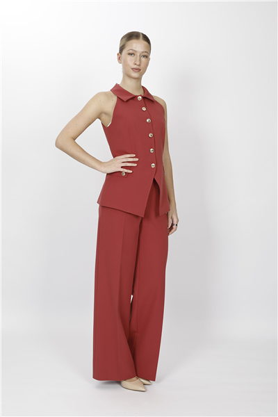 GÖMLEK YAKA MODELLİ YELEK TAKIM 1535522-Kiremit