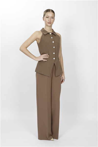 GÖMLEK YAKA MODELLİ YELEK TAKIM 1535522-Kahve