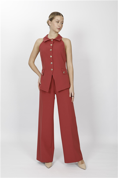 GÖMLEK YAKA MODELLİ YELEK TAKIM 1535522-Kiremit