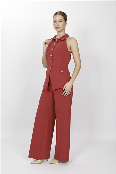 GÖMLEK YAKA MODELLİ YELEK TAKIM 1535522-Kiremit