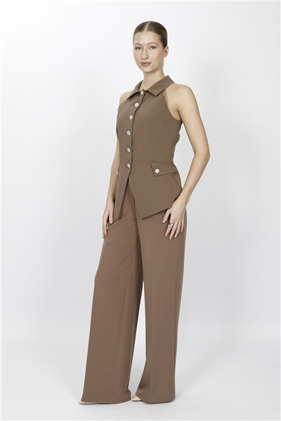 GÖMLEK YAKA MODELLİ YELEK TAKIM 1535522-Kahve