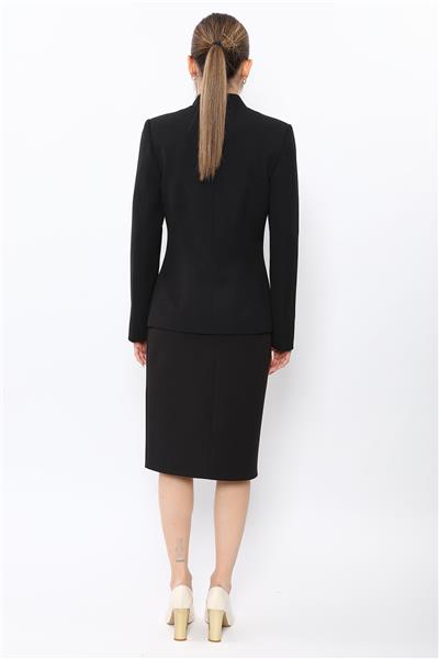 Hakim Yaka Tek Agraflı Düz Ceket & Düz Dar Etek-Siyah