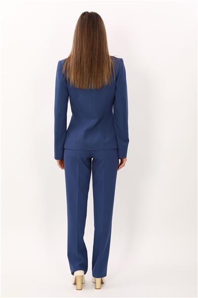 Hakim Yaka Tek Agraflı Düz Ceket & Kemerli Boru Paça Pantolon-İndigo