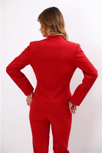 Hakim Yaka Tek Agraflı Düz Ceket-Kırmızı