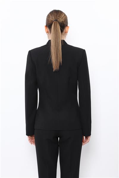 Hakim Yaka Tek Agraflı Düz Ceket-Siyah