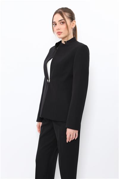 Hakim Yaka Tek Agraflı Düz Ceket-Siyah