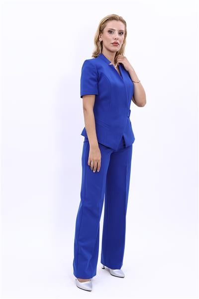 Hakim Yaka Yandan Tokalı Çapraz Ceket & Bol Paça Pantolon-Saks