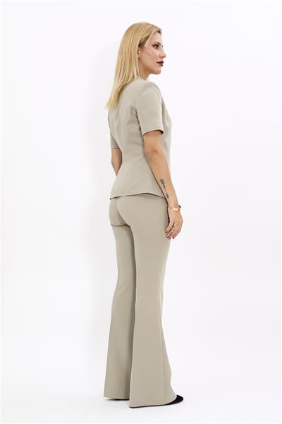 Hakim Yaka Yandan Tokalı Çapraz Ceket & İspanyol Paça Pantolon-Bambu