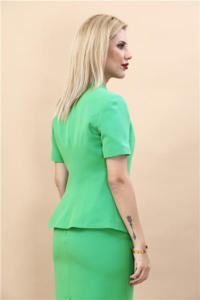 Hakim Yaka Yandan Tokalı Çapraz Ceket-Yeşil