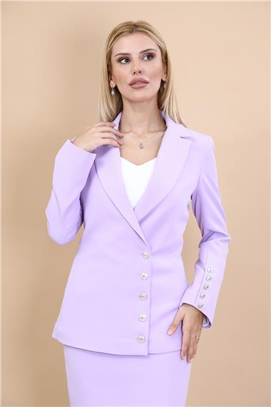Erkek Yaka Düğme Detaylı Ceket-Menekşe