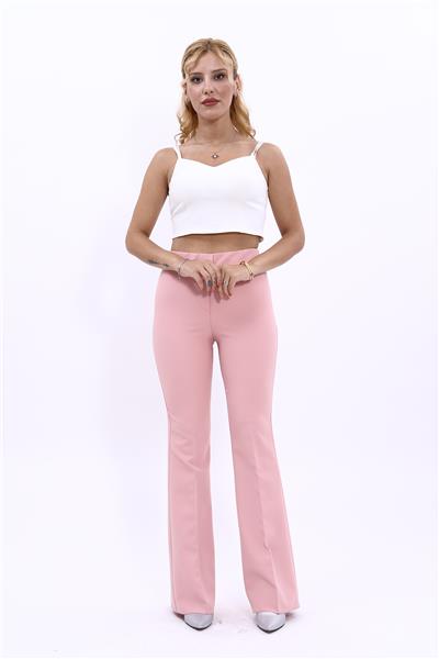 İspanyol Paça Pantolon-Pudra