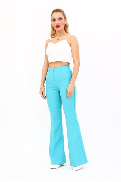 İspanyol Paça Pantolon-Turkuaz