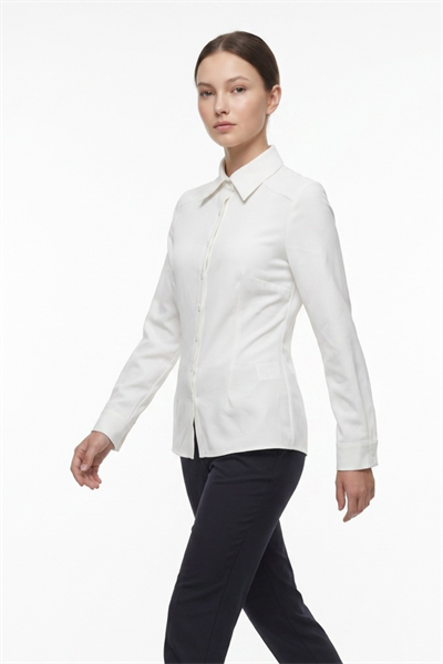 Kadın Slim Fit Dar Kesim Vucuda Oturan Uzun Kollu Basic Gömlek 3528100-Beyaz - 3528100