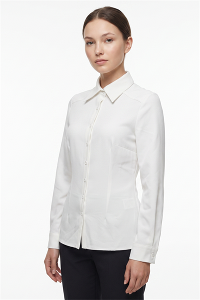 Kadın Slim Fit Dar Kesim Vucuda Oturan Uzun Kollu Basic Gömlek 3528100-Beyaz - 3528100
