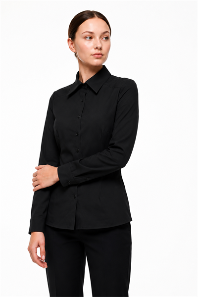 Kadın Slim Fit Dar Kesim Vucuda Oturan Uzun Kollu Basic Gömlek 3528100-Siyah - 3528100