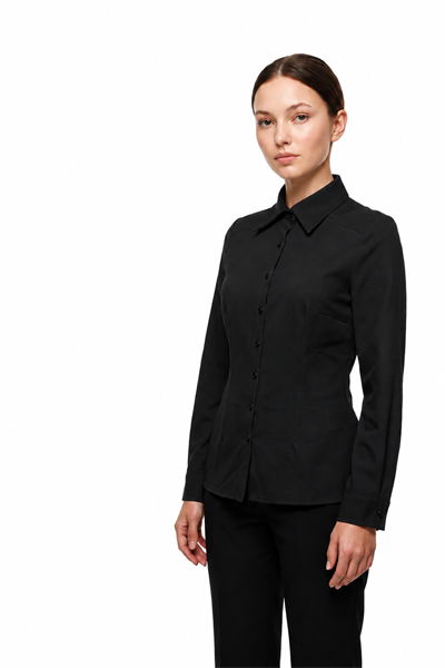 Kadın Slim Fit Dar Kesim Vucuda Oturan Uzun Kollu Basic Gömlek 3528100-Siyah - 3528100