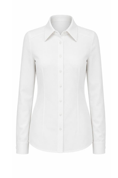 Kadın Slim Fit Dar Kesim Vucuda Oturan Uzun Kollu Basic Gömlek 3528100-Beyaz - 3528100