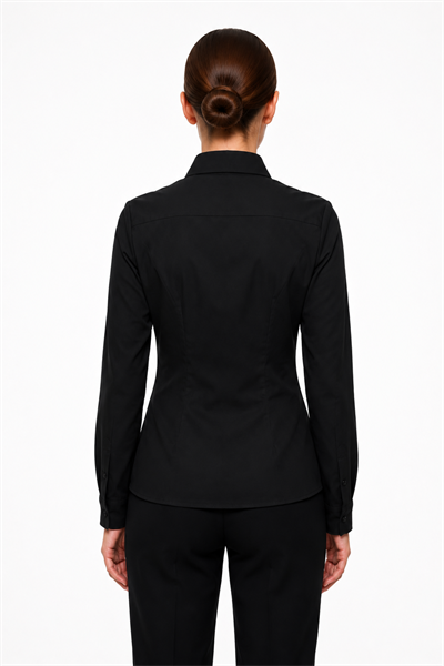 Kadın Slim Fit Dar Kesim Vucuda Oturan Uzun Kollu Basic Gömlek 3528100-Siyah - 3528100