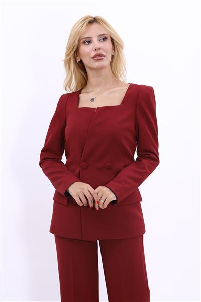 Kare Yaka Ceket-Bordo