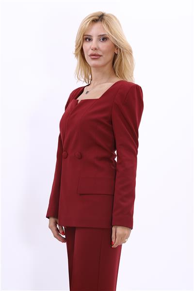 Kare Yaka Ceket-Bordo