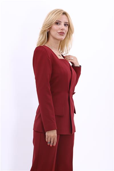 Kare Yaka Ceket-Bordo