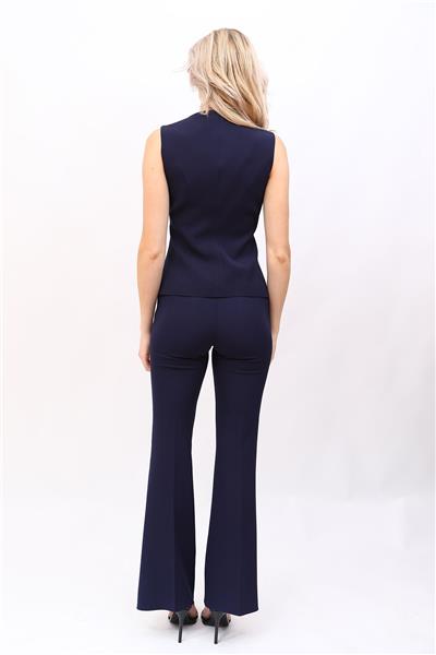 Kare Yaka Kuplu Yelek & İspanyol Paça Pantolon-Lacivert