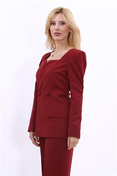 Kare Yaka Modern Kadın Ceket-Bordo