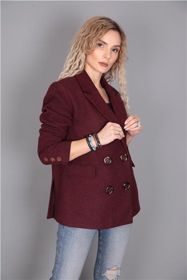 Kaşe Blazer Ceket-Bordo